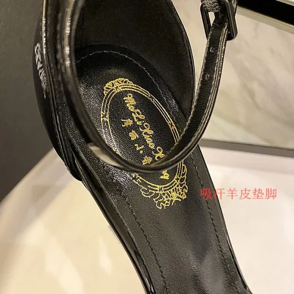Saint Laurent Tribute Sandals Black Patent Leather Heels - 18