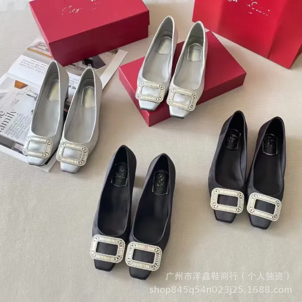 Black Square-Buckle Embellished Loafers - 3