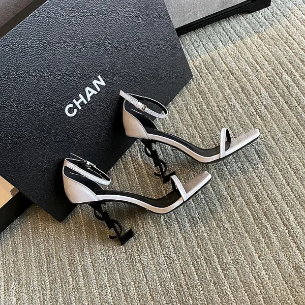 Saint Laurent Tribute Sandals Black Patent Leather Heels - 26