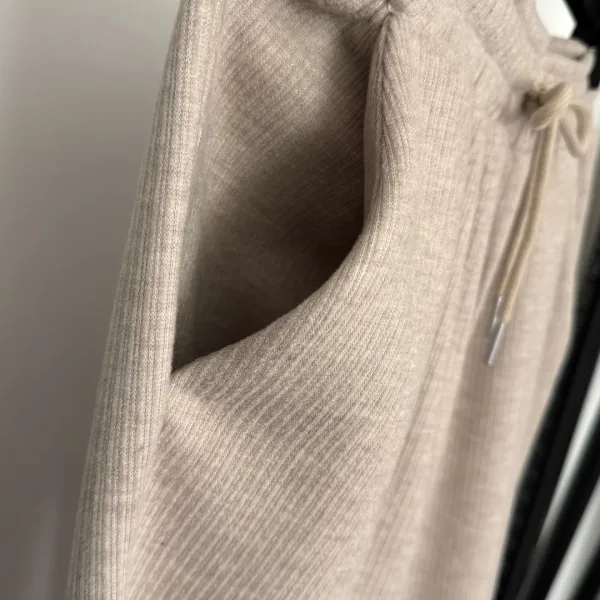 Design Ribbed Knit Hoodie and Sweatpants Set Burgundy Casual-Set - 10