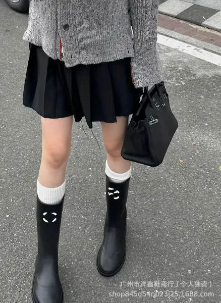Off-White x Hunter Rain Boots Black White Rubber Knee-Boots - 5