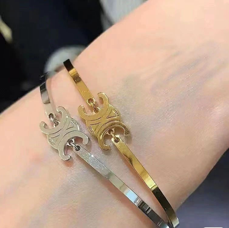 Celine Triomphe Gold-Plated Bracelet and Mother-of-Pearl Ring Set - 4