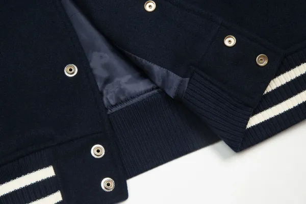 Marithe Francois Girbaud Varsity Jacket Navy with White Stripes Outerwear - 15