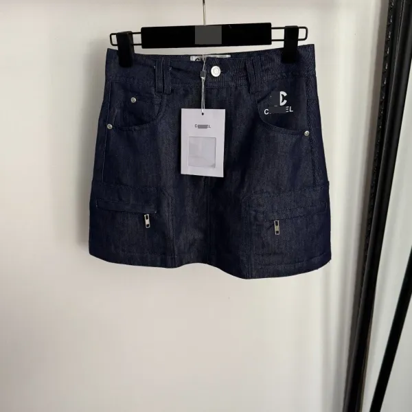 Chanel Denim Mini Skirt with Zippered Pockets Navy - 4
