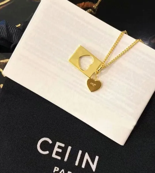 Celine Heart Cut-Out Pendant Necklace Gold - 2