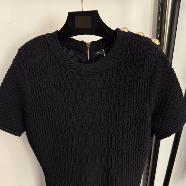Balenciaga Knit Dress with Gold Shoulder Studs Black - 6
