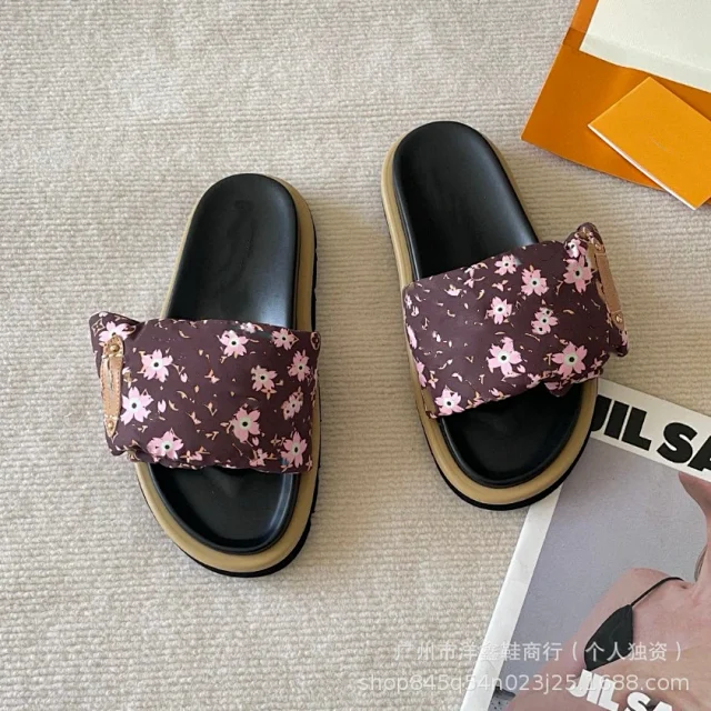 Unbranded Slippers Denim-pattern wide-strap slide product detail image 11