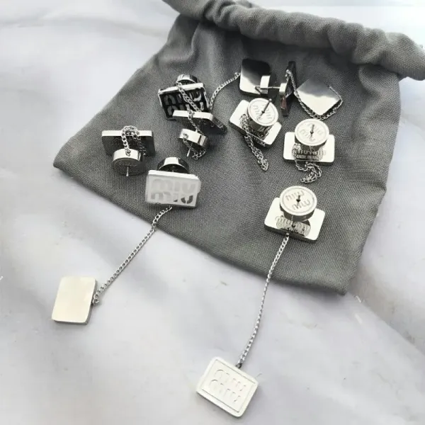 Miu Miu Logo Chain Drop Earrings Silver - 8