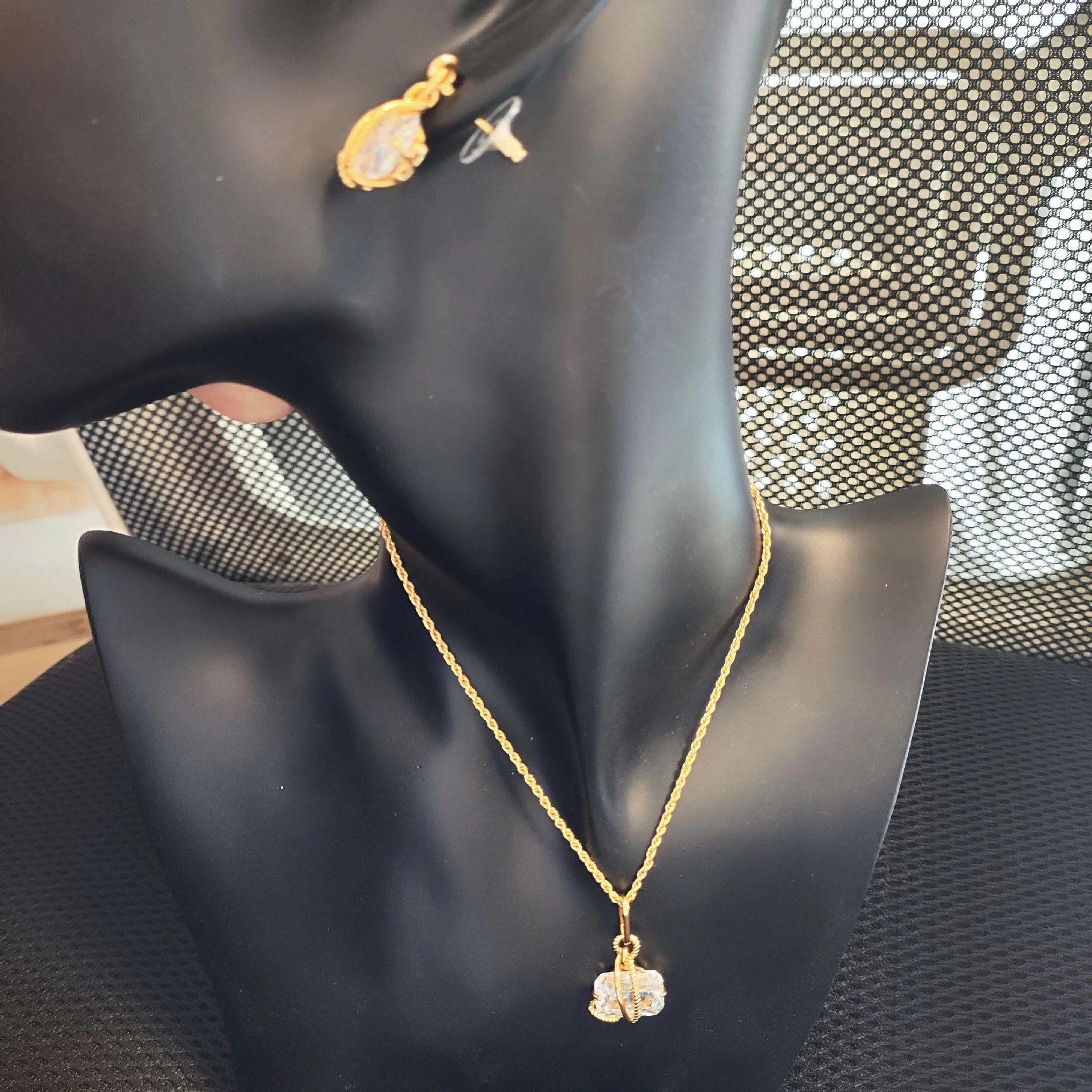 Gold-Tone Twisted Rope Pendant Necklace with Cushion-Cut Crystal - 2