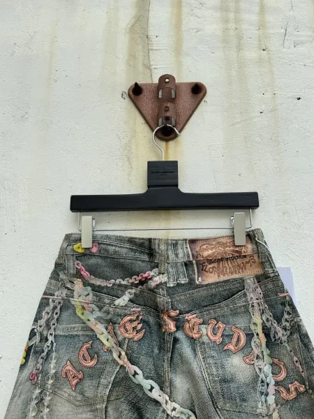 Acne Studios Distressed Denim Shorts with Chain Embellishments Blue - 5
