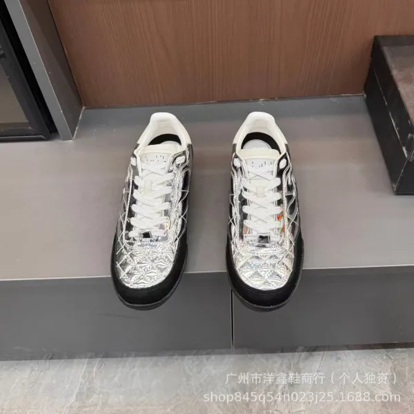 Chanel Tennis Classic Silver Quilted Sneakers - 14