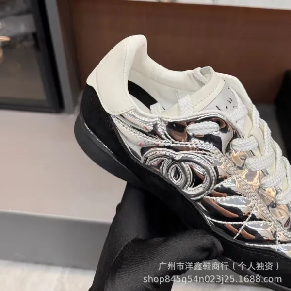 Chanel Tennis Classic Silver Quilted Sneakers - 20