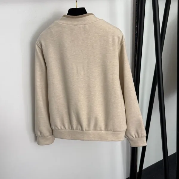 Design Beige Knit Bomber Jacket and Wide-Leg Sweatpants Set - 7
