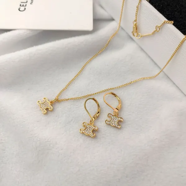 Celine Triomphe Puzzle Pendant Necklace Gold - 2
