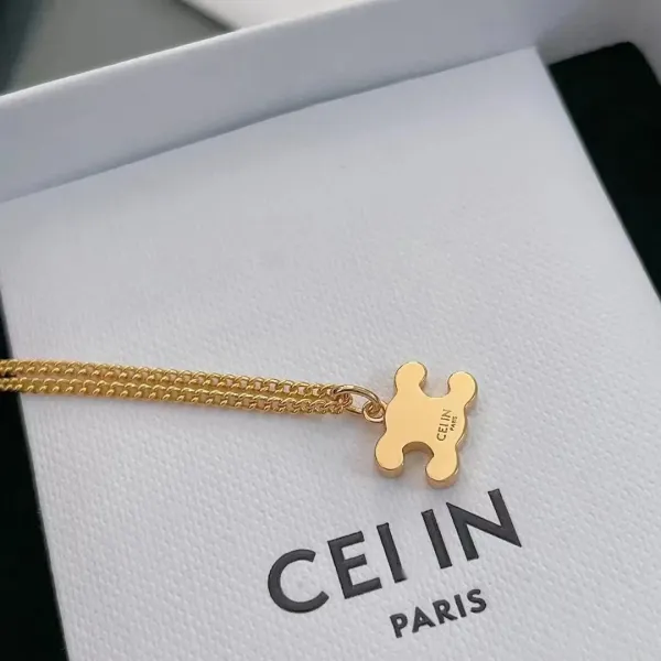 Celine Triomphe Puzzle Pendant Necklace Gold - 10