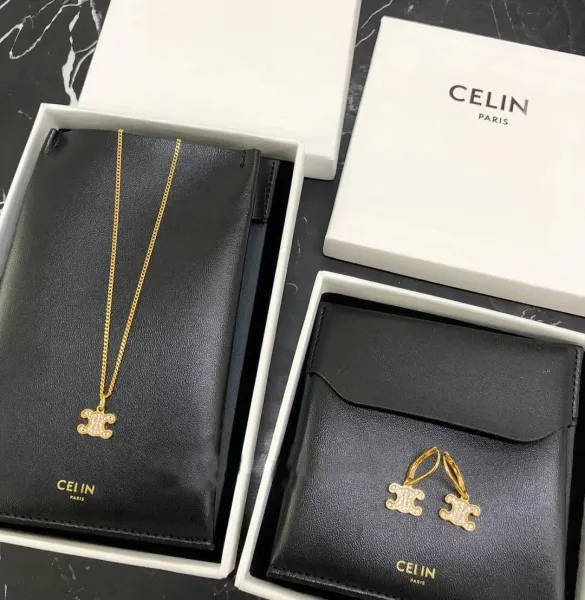 Celine Triomphe Puzzle Pendant Necklace Gold - 17