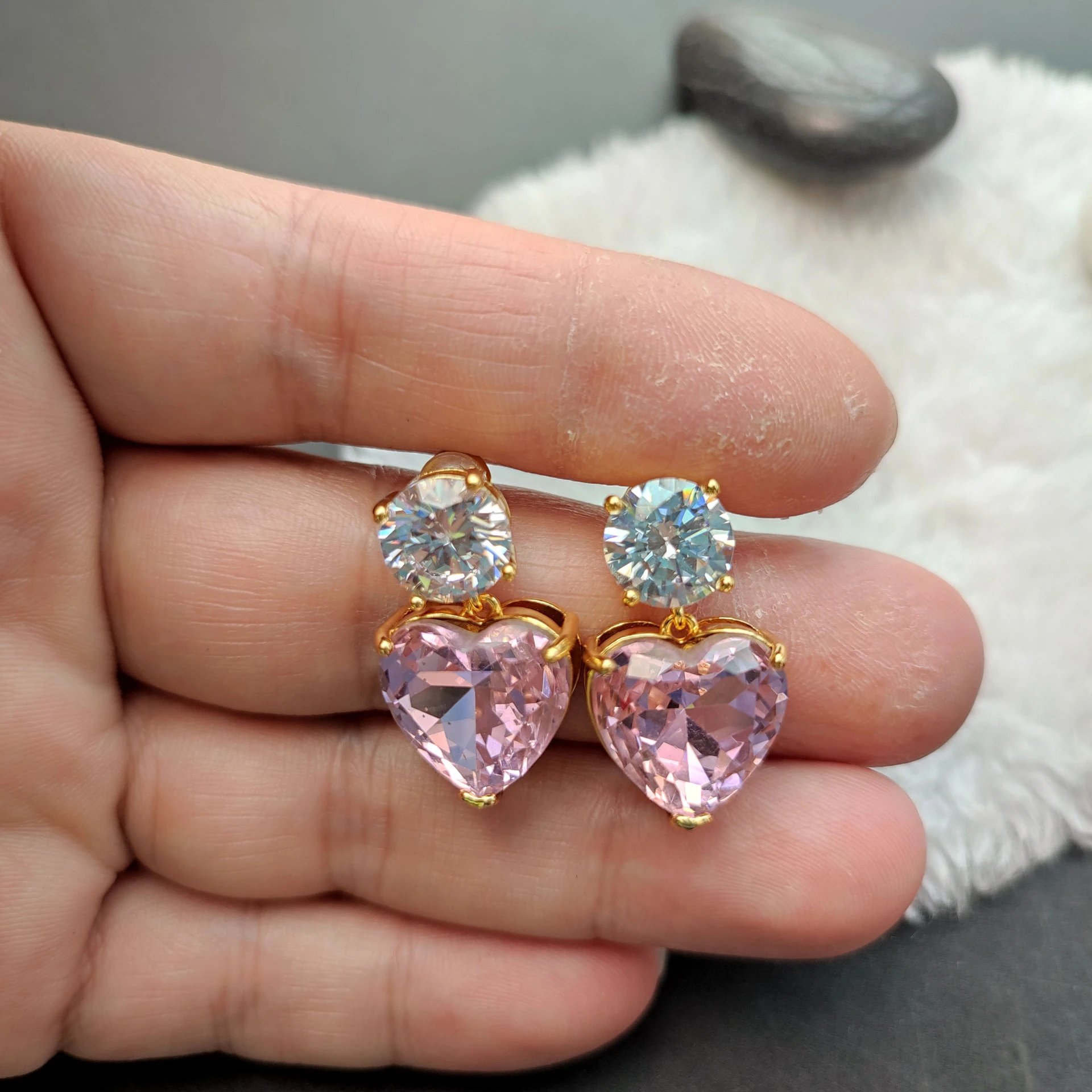 Pink Square-Cut Crystal Drop Earrings in Gold-Tone Setting - 3