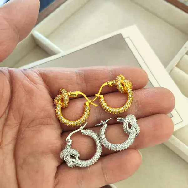 Celine Knot Hoop Earrings Gold Pave Crystal Earrings - 4