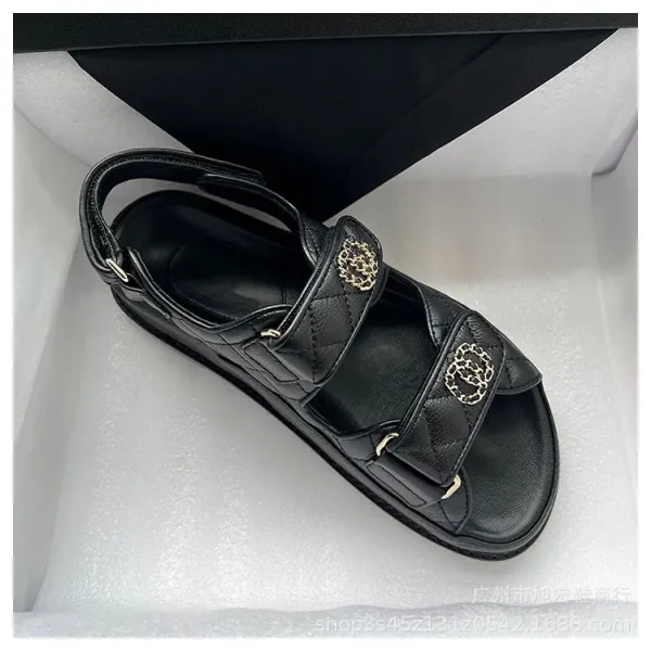 Chanel CC Logo Quilted Leather Sandals Black - 3