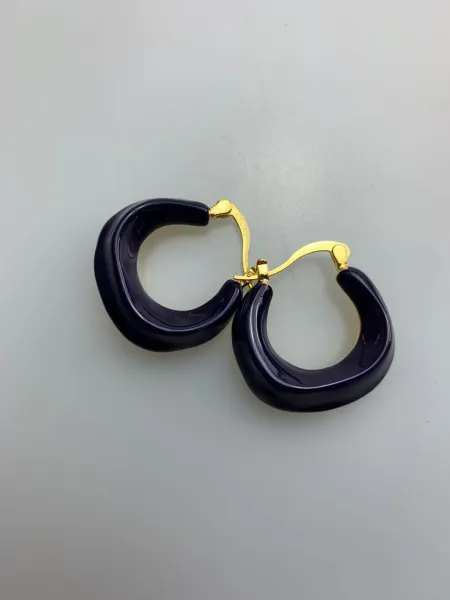 Bold Resin Hoop Earrings in Cobalt Blue and Deep Purple - 10