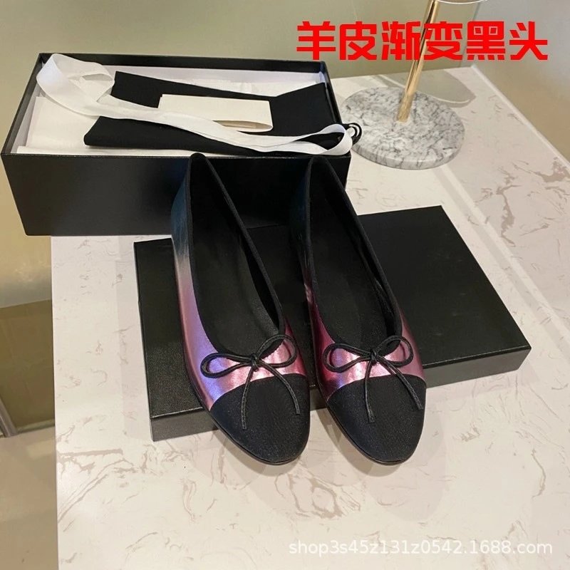 Chanel Tweed Bow Flat Black-Gold Loafers - 23