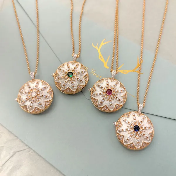 Van Cleef & Arpels Frivole Flower Locket Necklace Gold White Enamel Sapphire Diamond Necklace - 9