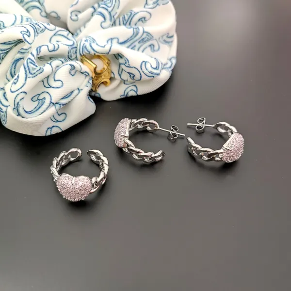 Celin Paris Heart Chain Ring Pink Pave Jewelry - 5