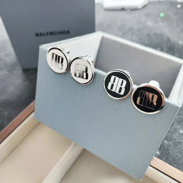 Balenciaga BB Logo Enamel Stud Earrings Green and White - 4
