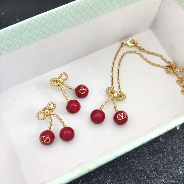 Valentino Rockstud Cherry Necklace Red Gold Jewelry - 3