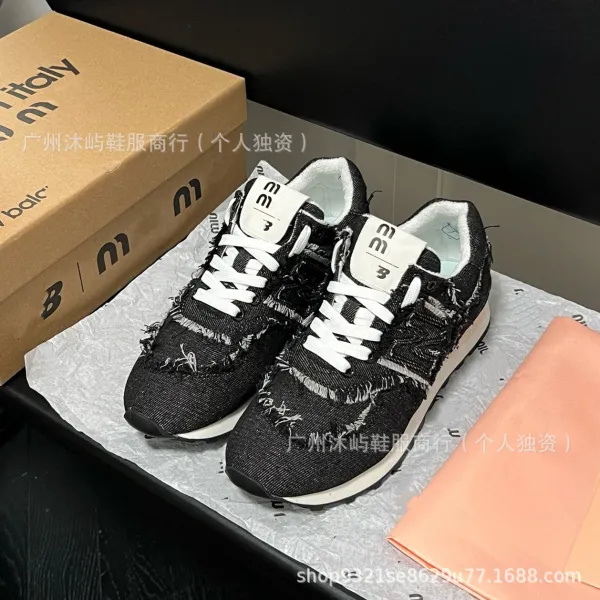Miu Miu x New Balance 530 Denim Frayed Black White Sneakers - 1