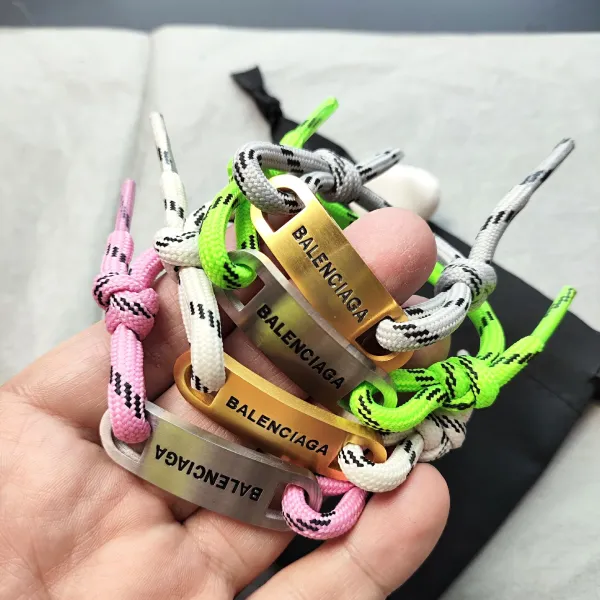 Balenciaga Logo Plate Rope Bracelet White - 6