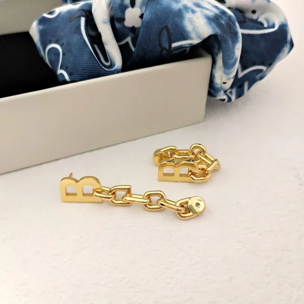 Balenciaga BB Logo Chain Earrings Gold Earrings - 7