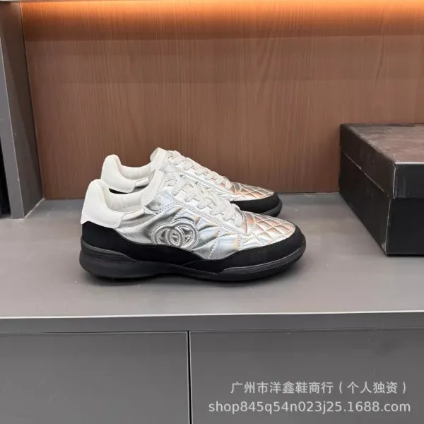 Chanel Tennis Classic Silver Quilted Sneakers - 8