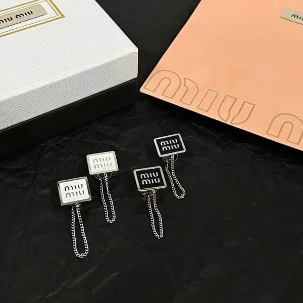 Miu Miu Logo Chain Drop Earrings Silver - 6