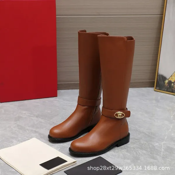 Valentino Garavani VLogo Knee-High Boots Burgundy Leather Boots - 26