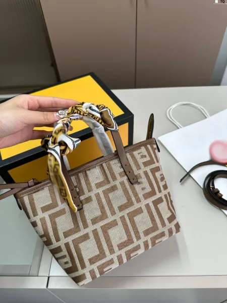 Fendi Zucca Pattern Mini Tote Bag Beige and Brown Handbag - 6