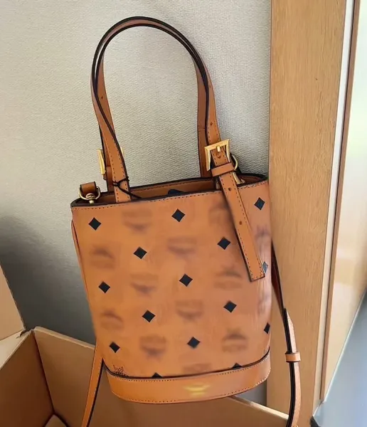 MCM Visetos Mini Bucket Bag Tan with Black Diamond Pattern Handbag - 4