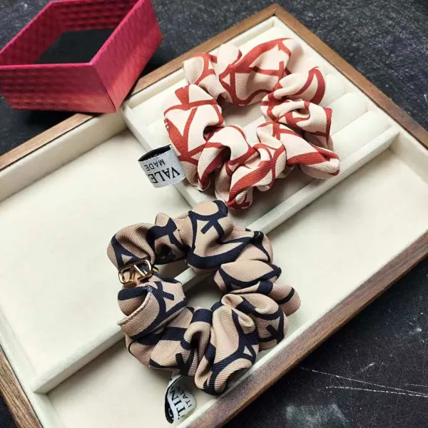 Valentino VLogo Print Silk Scrunchie in Red and Beige - 3