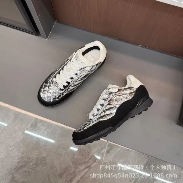 Chanel Tennis Classic Silver Quilted Sneakers - 23