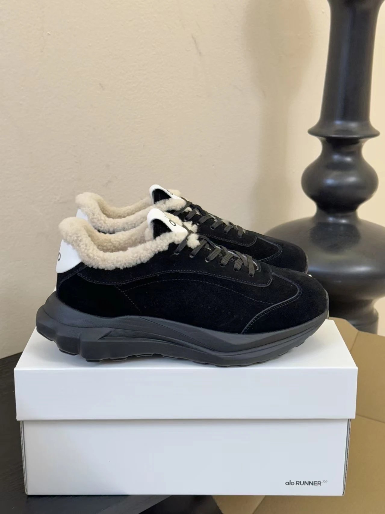 alo RUNNER Shearling-Lined Suede Chunky Sneakers