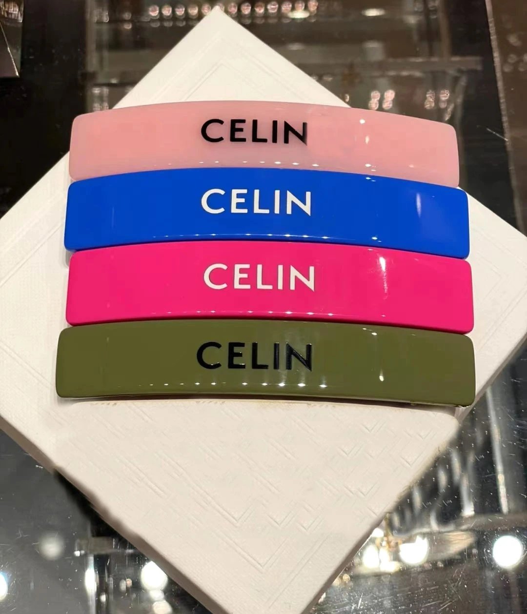 Celine Logo Bar Hair Clip Yellow Accessories - 9