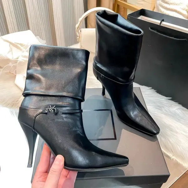 Saint Tears Folded Cuff Pointed-Toe Stiletto Ankle Boots Black - 3