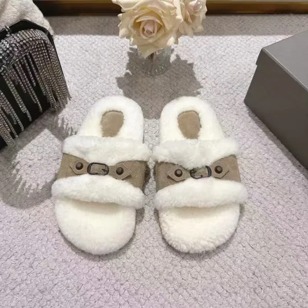 UGG Fluff Slide White Suede Shearling Slippers - 3