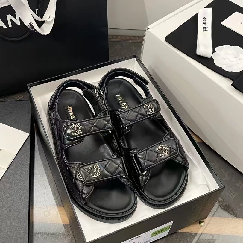 Chanel 22 Sandals Black Quilted Leather Sandals - 5