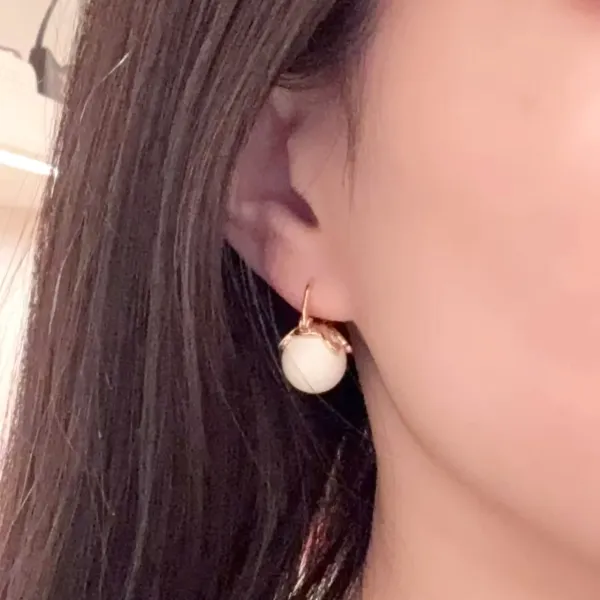 Gold Dragon Pearl Earrings White - 7