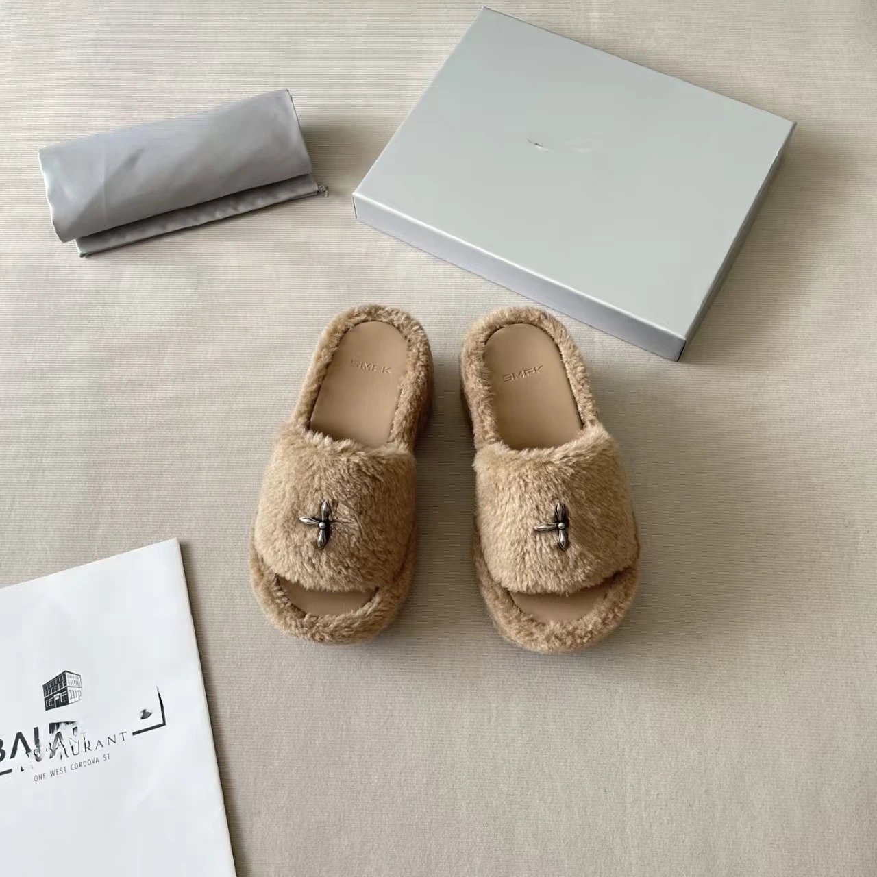 UGG Fluff Slide White Faux Fur Slippers - 4