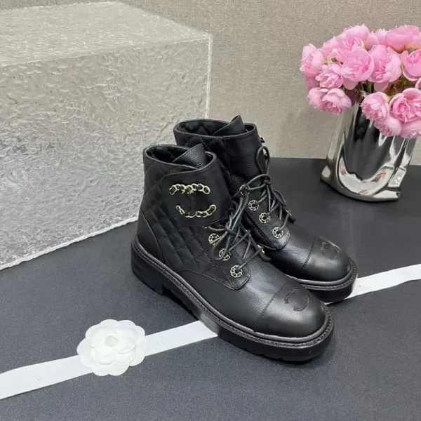 Chanel Combat Boots Black Quilted Leather Ankle Boots - 11