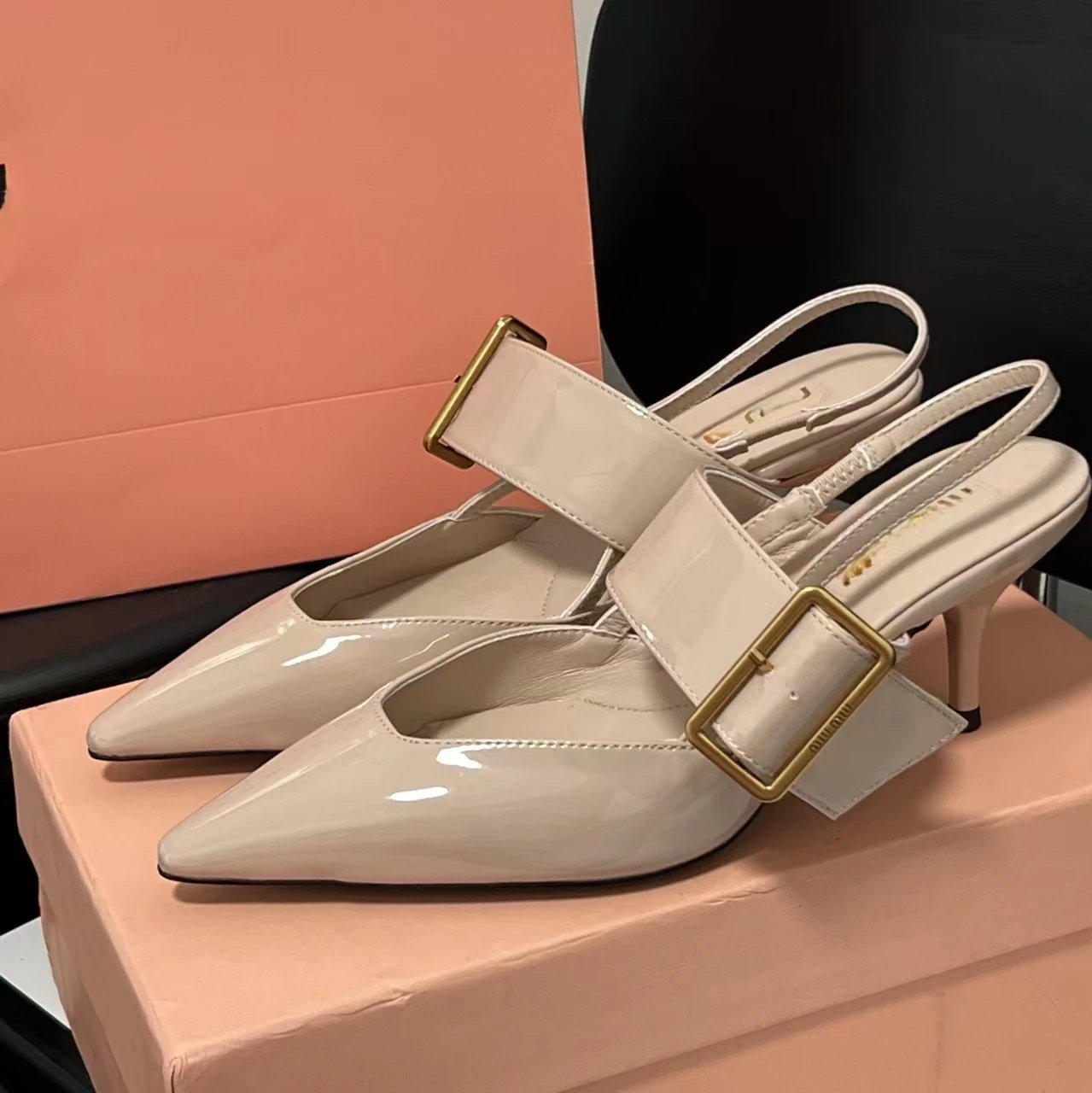 Miu Miu Patent Leather Buckle Strap Pointed-Toe Stilettos Burgundy - 5