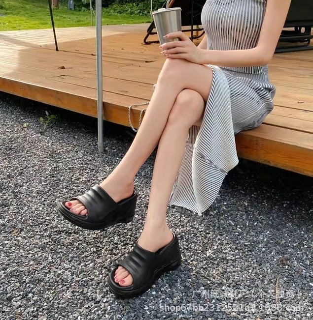 Design Chunky Platform Slide Sandals Beige Slippers - 6