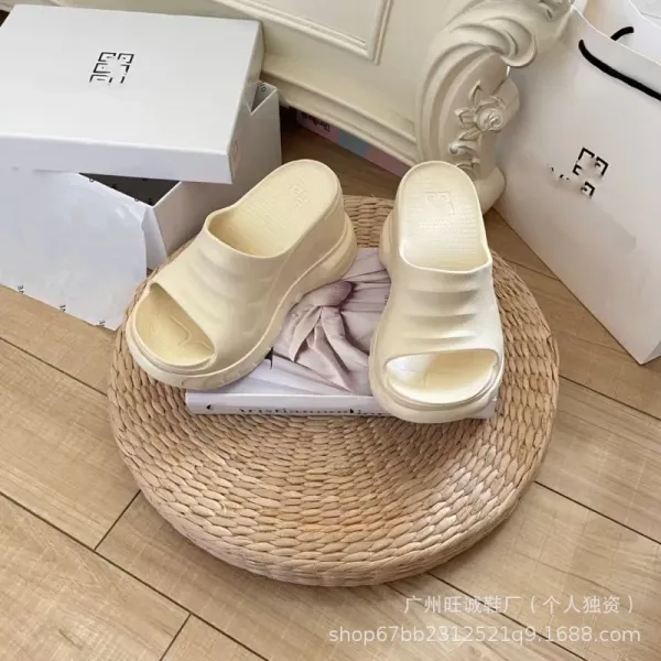 Design Chunky Platform Slide Sandals Beige Slippers - 14